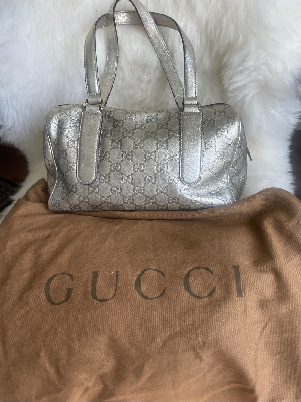 Gucci Silver GG Monogram Shoulder Bag